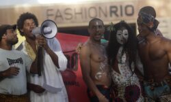 Afro-Brazilians protest against the low number of black people in fashion shows during Fashion Rio Summer 2012/2013 in Rio de Janeiro