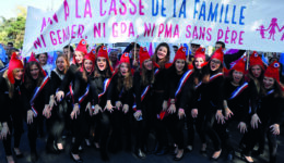 Women wearing Revolution Phrygian caps take part in the "La Manif Pour Tous" (Demonstration For All) in Paris