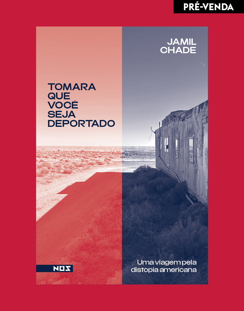 Capa do livro de Jamil Chade: o fundo é vermelho e tem uma imagem. Parte dessa imagem tem sombreamento vermelho e parte azul