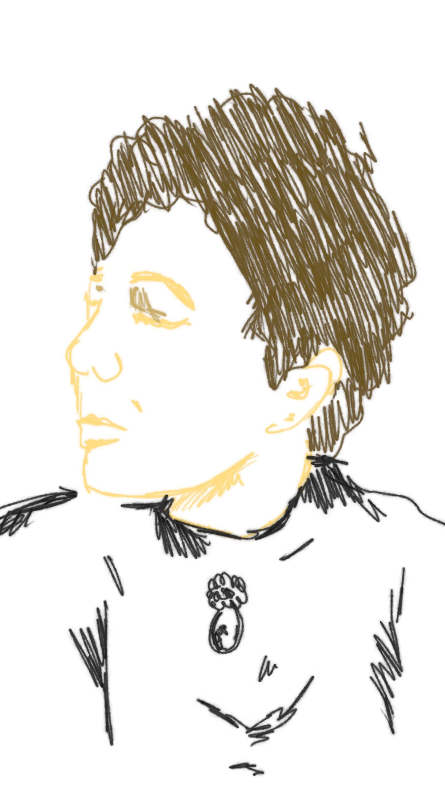 Pictopen desenho de Ana de Castro. Os traços do rosto são feitos em amarelo.