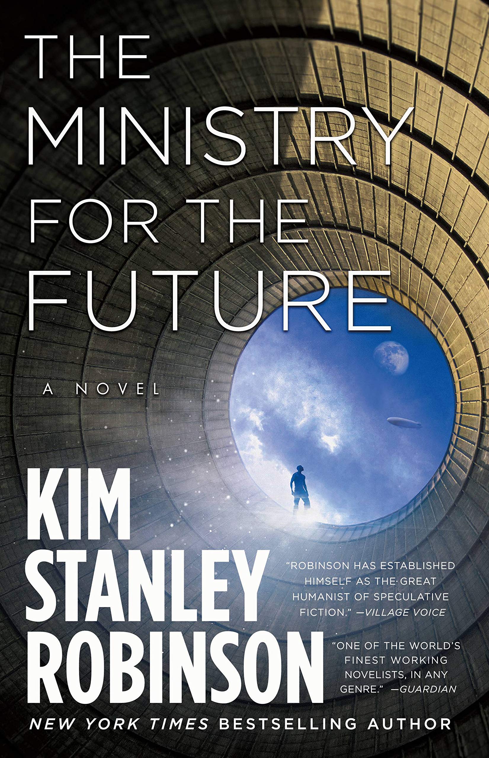 Capa do livro "The Ministry for the Future". Existe duas citações elogiosas do jornal Guardian e Village Voice.
