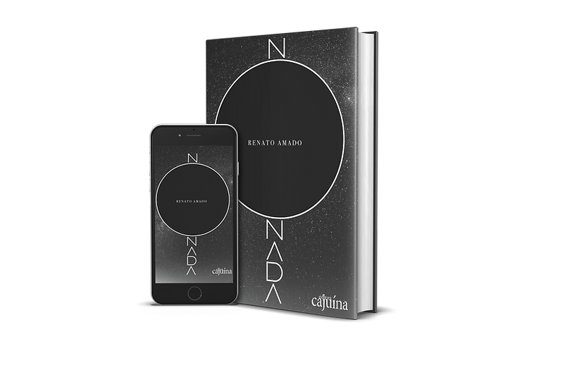 Capa de Nonada, tanto em livro, quanto na versão celular. O fundo é preto e o "O" é um grande círculo.